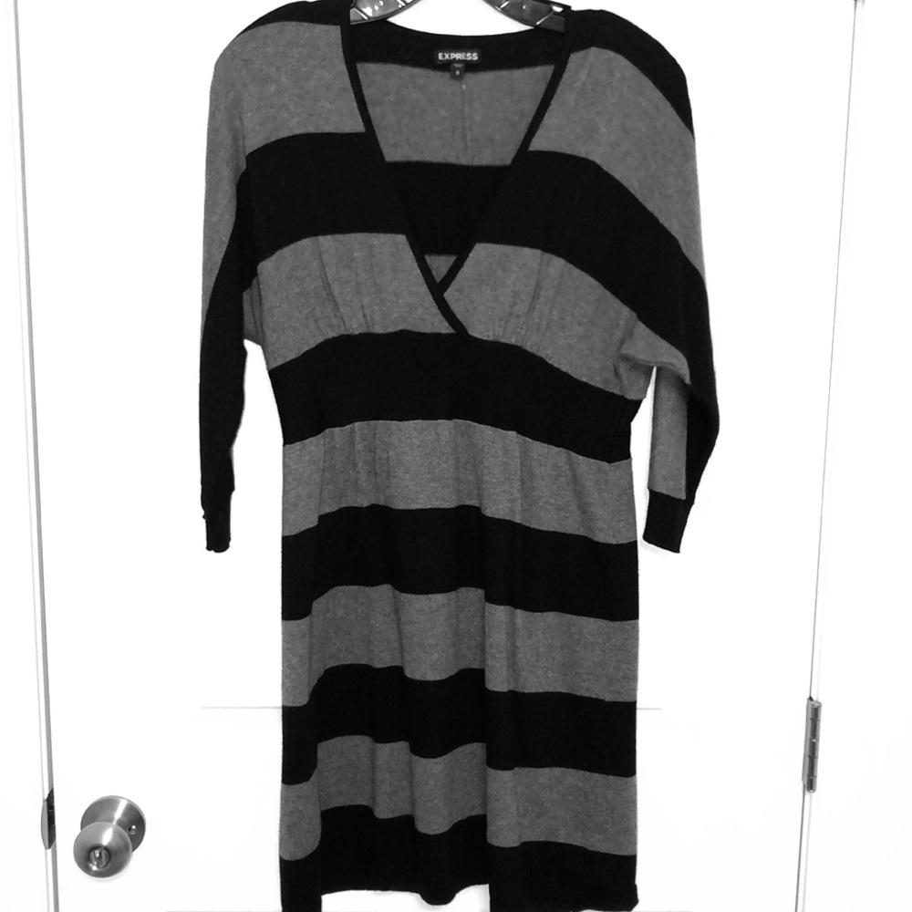 Express Black and Gray Striped Sweater Dress